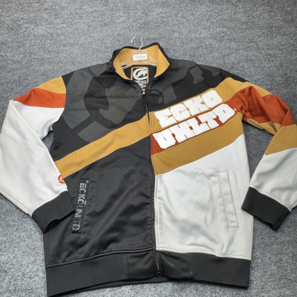 Vintage Ecko Unltd Track Jacket Mens Large Black Colorblock Spellout Y2K Hip Hop